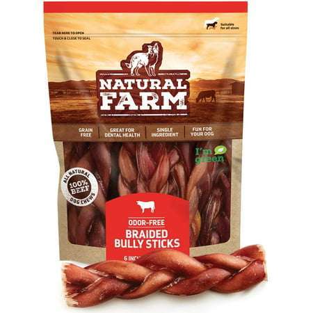 Natural Farm Braided Bully Sticks for Dogs Odor-Free 6 Inches 5 Pack