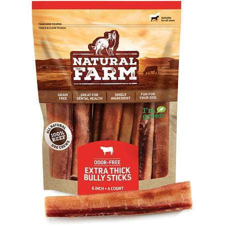 Natural Farm Bully Sticks for Dogs Extra Thick 6 Inches 4 Pack