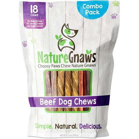 Nature Gnaws Premium Dog Chew Variety Pack - Tripe Twists Beef Jerky and Bully Sticks for Dogs - Long Lasting Dog Chew Treats - Rawhide Free Dental Bones