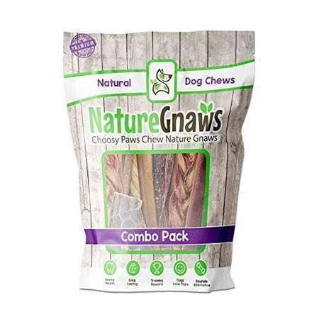 Nature Gnaws Small Dog Chews Variety Pack - Premium Natural Beef - Combo Bag of Bully Sticks Tendons and Beef Jerky for Dogs - Rawhide Free (12 Count)