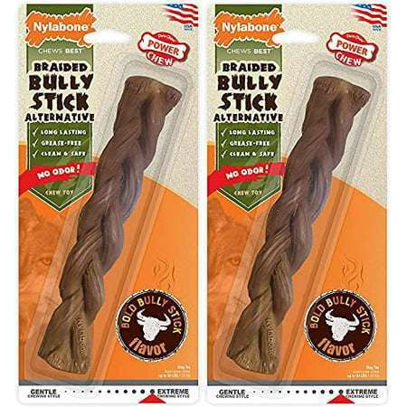 Nylabone 2 Pack of Power Chew Extreme Chewing Braided Bully Stick Alternative Dog Toys Giant Made in The USA