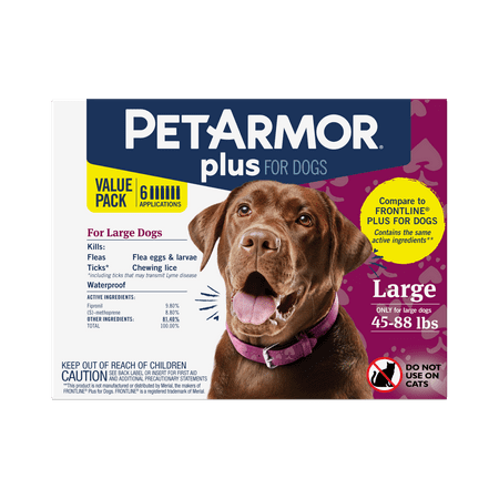 PETARMOR Plus for Large Dogs 45-88 lbs Flea & Tick Prevention for Dogs 6-Month Supply