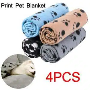 Pack of 4 Pet BlanketsPet Cushion Animals Blanket With Paw Prints Puppy Dog Blanket for Small Animals 70x100cm