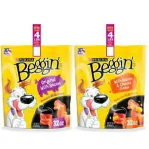 Purina Beggin Strips Real Meat Dog Treats Variety Pack Bacon With Bacon & Cheese Flavors - (2) 32 oz. Pouches