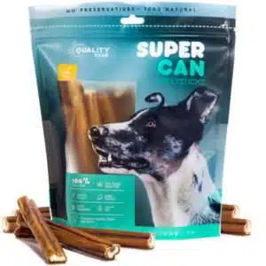 SuperCan Bully Sticks for Dogs 10pc - 100% Natural Farm Raised Beef Dog Chews. Free Range Grass Fed Non-GMO Treats for Dogs. SuperCan Made and Packaged