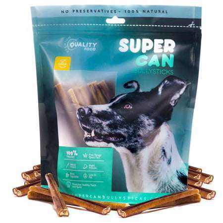 Supercan 6-inch Junior Bully Sticks for Small Dogs 15-Pack 100% Natural Dog Chews Ideal for Small Breeds and Puppies. Non-GMOs Grass Fed Long Lasting Dental Chews