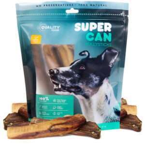 Supercan Bully Sticks for Large Dogs 6-inch Mega Monster Bully Sticks [5-Pack] Thick Bully Sticks for Ferocious Chewers - Long Lasting Dental Treats - Non-GMOs 100% Natural Beef Sticks for Dogs