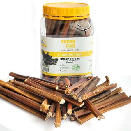 Supercan Bully Sticks for Puppies and Small Dogs 6-inch Junior Bully Sticks [40-Count] Free-Range Grass-Fed 100% Natural Beef Sticks for Dogs