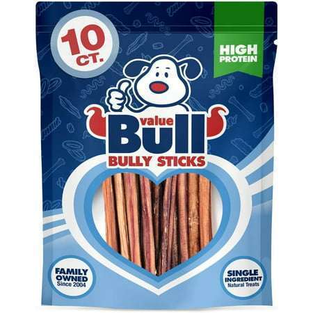 Valuebull Bully Sticks For Small Dogs Extra Thin 6 Inch 10 Count - All Natural Dog Treats 100% Beef Pizzles Single Ingredient Rawhide Alternative