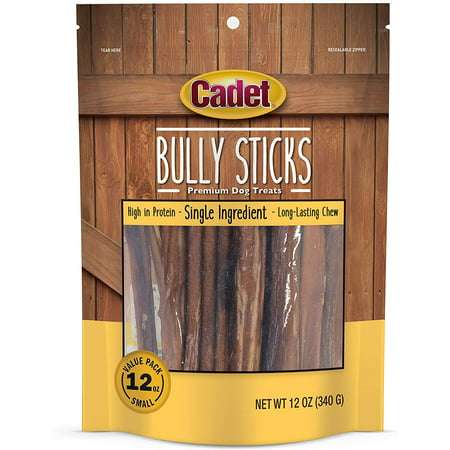 Cadet Bully Sticks Dog Treats Promotes Dental Health All-Natural Premium Dog Chew Natural Bully Sticks Grain-Free Single-Ingredient 100% Beef Dog Treat Regular 12 oz.