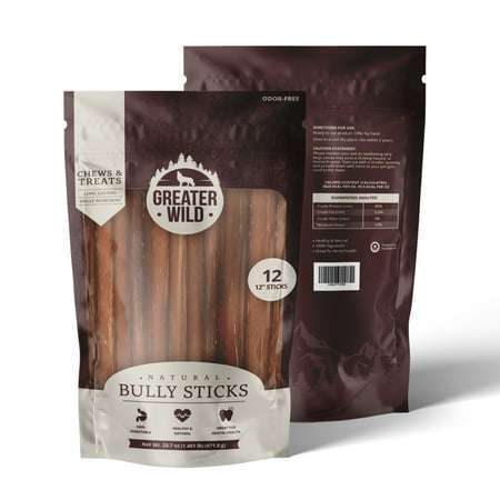 Greater Wild 12 Bully Sticks All Natural Ingredient Chews & Treats for Dogs - 12 Sticks