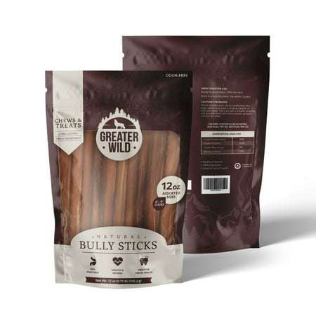 Greater Wild All Natural Ingredient 4 -9 Assorted Bully Sticks Size Chews & Treats for Dogs - 12oz
