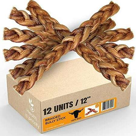 ICROKUS Braided Bully Sticks For Dogs - 100% Natural 12-Inch Beef Puzzle Sticks - Long-Lasting Dog Chews - High-In-Protein Low-In-Fat Braided Bully Stick - Bully Pizzle Sticks (12 Pack