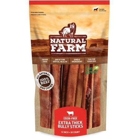 Jumbo Bully Sticks Odor-Free (12 Inch 10 Pack) Extra-Thick Dog Chews Odor Free & Fully Digestible 100% Beef Chews Best Natural Dental Treat - Keep Your Dog Busy & Happy