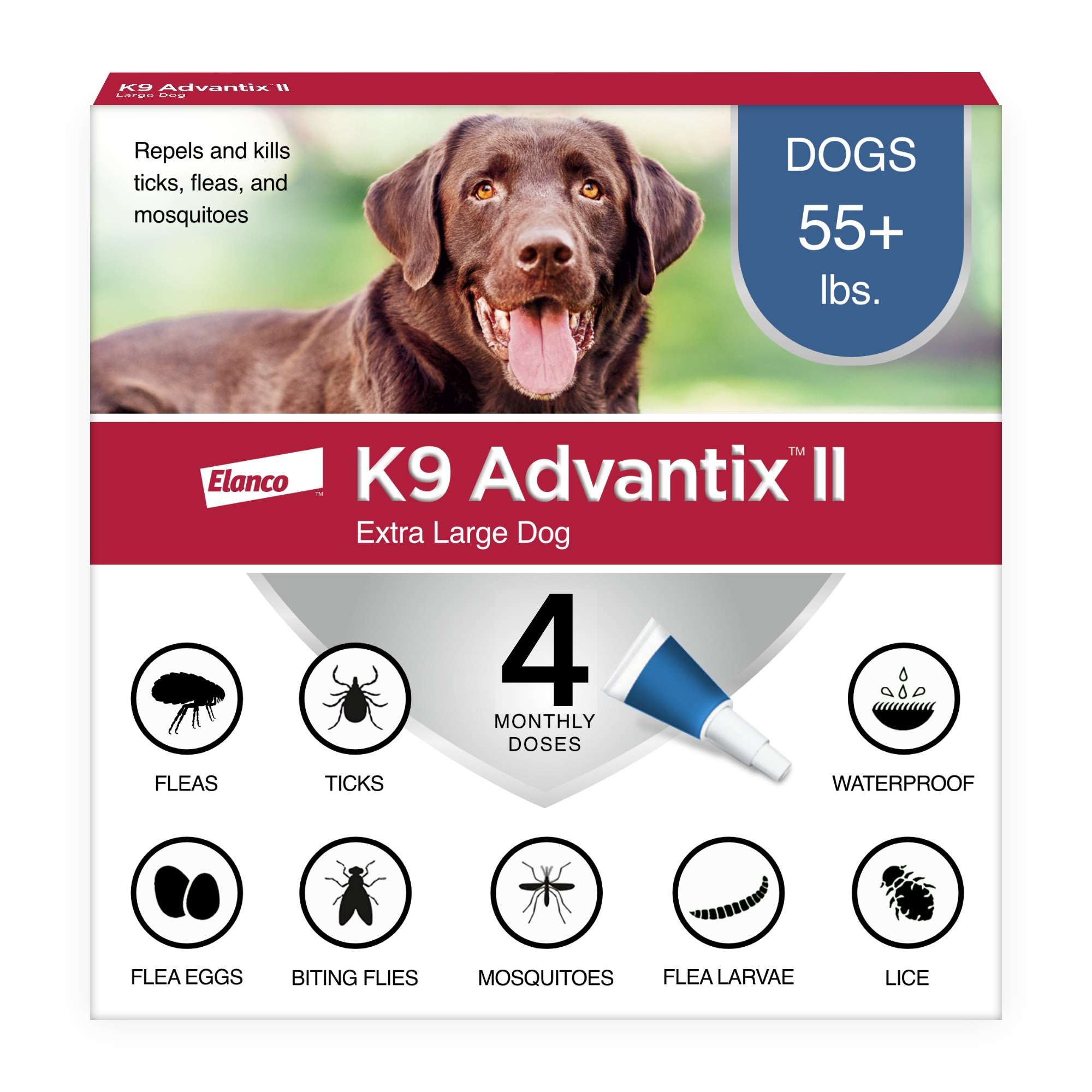 K9 Advantix II Vet-Recommended Flea, Tick & Mosquito Treatment & Prevention for X-Large Dogs, Count of 4