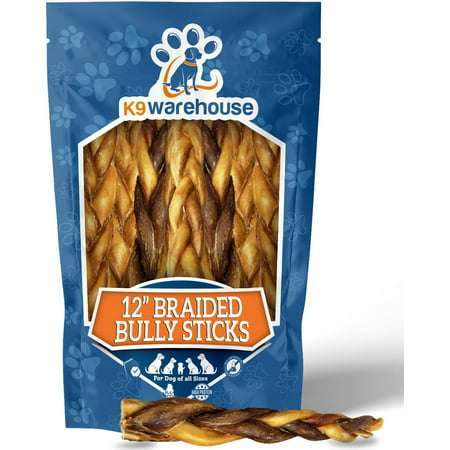 K9warehouse Braided Bully Sticks For Dogs - 12 Inch (3 Count)