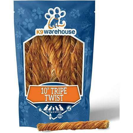 K9warehouse Tripe Twists For Dogs - 10 inch (6 Count) - Natural Beef Jerky - Long Lasting Treats - Rich In Protein - Crunchy Bully Sticks - For Small Medium Large Sizes Dogs And Puppies