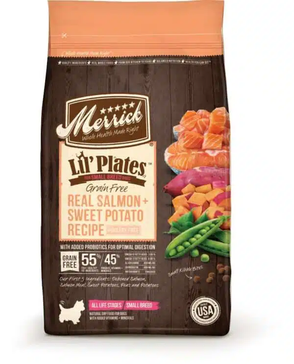 Merrick Lil Plates Small Breed Dog Food Grain Free Real Salmon & Sweet Potato Recipe Small Dog Food - 4 lb Bag