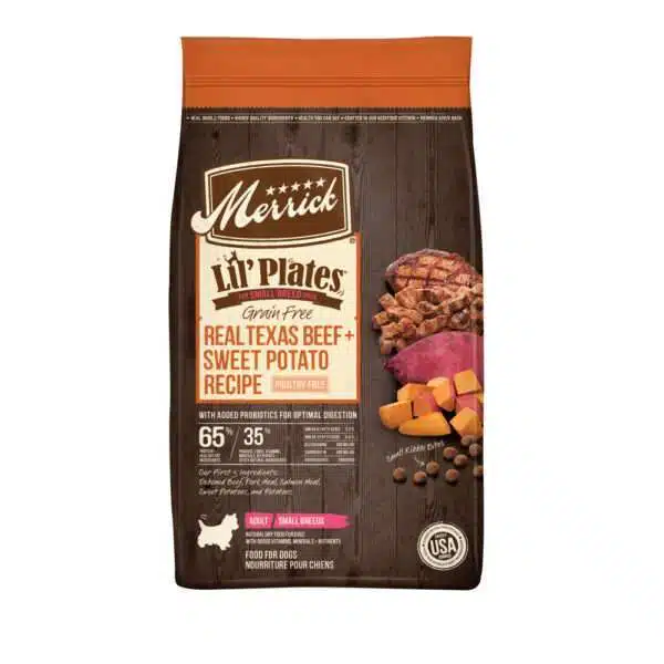 Merrick Lil Plates Small Breed Dog Food Grain Free Real Texas Beef & Sweet Potato Recipe Small Dog Food - 4 lb Bag