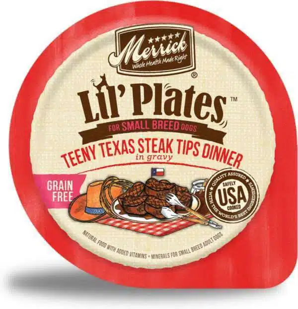 Merrick Lil' Plates Small Breed Grain Free Teeny Texas Steak Tips Dog Food Tray - 3.5 oz, case of 12
