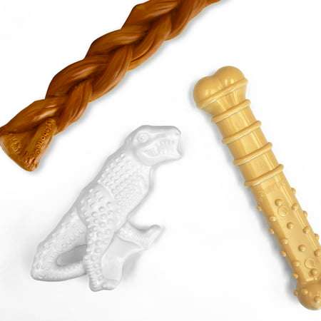 Nylabone Power Chew Dog Dental Chew Toy Bundle Bully Stick Chicken and Allergy-Free Peanut Butter Flavors Large/Giant - Up to 50 lbs.
