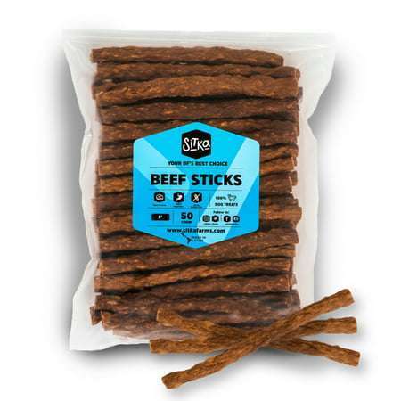 Sitka Farms Premium Beef Sticks for dogs | Quick and Crunchy Beef Jerky Munchy Sticks | All Natural Beef Flavor Dog Chews | Delicious and No Hide Alternative to Bully Sticks | All Breeds (50 count)
