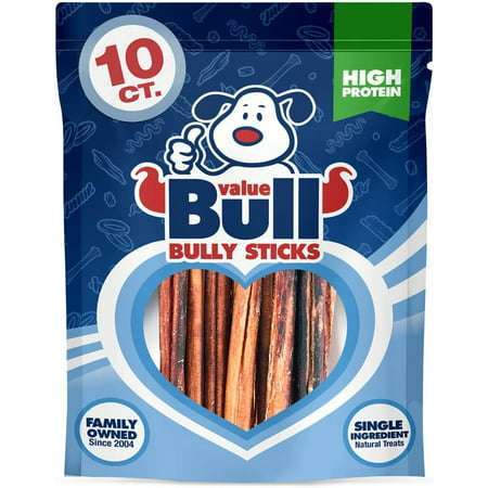 Valuebull Bully Sticks For Dogs Medium 6 Inch 10 Count - All Natural Dog Treats 100% Beef Pizzles Single Ingredient Rawhide Alternative