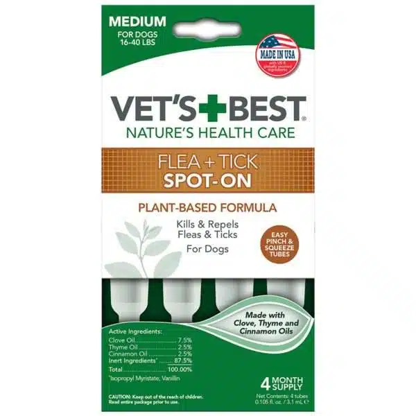 Vet's Best Topical Flea & Tick Treatment for Dogs 16-40lbs, 4 Month Supply