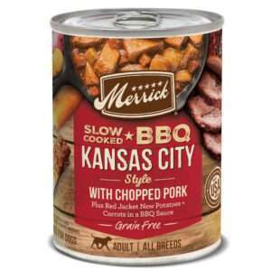 Merrick Wet Dog Food Slow-Cooked BBQ Kansas City Style with Chopped Pork Grain Free Canned Dog Food - 12.7 oz, case of 12
