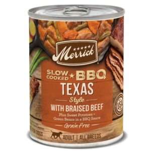 Merrick Wet Dog Food Slow-Cooked BBQ Texas Style with Braised Beef Grain Free Canned Dog Food - 12.7 oz, case of 12