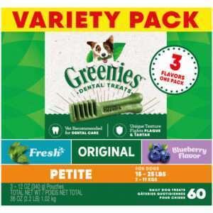 Greenies Petite Dental Chews Flavored with Spearmint & Blueberry Dog Treats - 36 oz, 60 Count