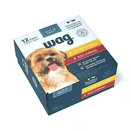 Amazon Brand - Wag Wet Dog Food Cups Variety Packs (Chicken & Beef in Gravy Chicken & Lamb Pate) 3.5oz 12 pack