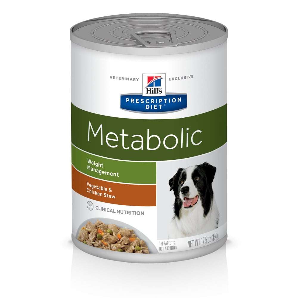 Hill's Prescription Diet Metabolic Canine Weight Loss & Maintenance Vegetable & Chicken Stew Wet Dog Food - 12.5 oz, case of 12