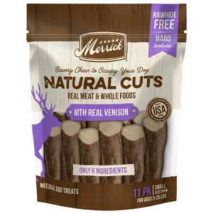 Merrick Natural Cuts Rawhide Free Hard Texture Dog Chew with Real Venison for Small Dogs 8.4 oz Pouch