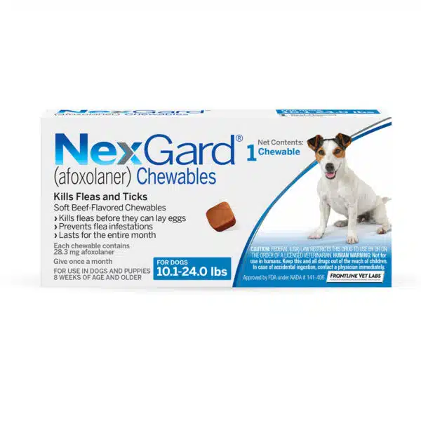 NexGard Chewables for Dogs 10.1 to 24 lbs., 1 Month Supply, 1 CT