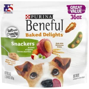 Purina Beneful Baked Delights Snackers with Apples Carrots Peas and Peanut Butter Dog Treats [Dog Treats Packaged] 36 oz