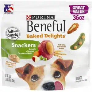 Purina Beneful Baked Delights Snackers with Apples Carrots Peas and Peanut Butter Dog Treats [Dog Treats Packaged] 36 oz