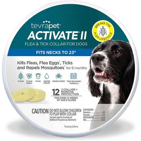 TevraPet Activate II Flea and Tick Collar for Dogs 12 Months Prevention 2 Count Repels Mosquitos One Size Fits All