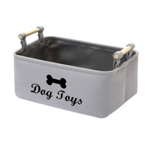 Pethiy Canvas Dog Toy Basket Basket for Dog Toys Dog Blanket Storage Dog Toys Storage Bins-with Wooden Handle