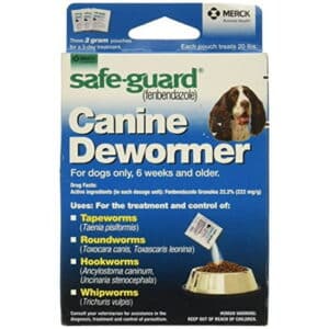 SAFE-GUARD (fenbendazole) Canine Dewormer for Dogs 2gm pouch (ea. pouch treats 20lbs.) Blue 0.07 Ounce (Pack of 3) (033576/001-033576)