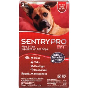 Sentry Pro XFT Squeeze-On Dogs 40 to 60 lbs. Flea & Tick Treatment, 3 Month Supply, 4.5 ML