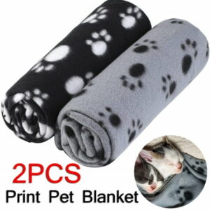 Pack of 2 Pet BlanketsPet Cushion Animals Blanket With Paw Prints Puppy Dog Blanket for Small Animals 60x70cm