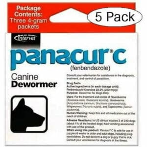 Panacur C Canine Dewormer Dogs 4 Gram Each Packet Treats 40 lbs (3 Packets) (Fivе Расk Red)