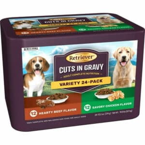 Retriever Adult Hearty Beef/Savory Chicken Flavor Cuts in Gravy Wet Dog Food Variety pk. 13.2 oz. Pack of 24 Cans