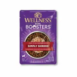 Wellness Bowl Boosters Simply Shreds Natural Grain Free Wet Dog Food Mixer or Topper Chicken Beef & Carrots 2.8-Ounce Pouch(Pack of 12)