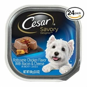 cesar wet dog food loaf & topper in sauce rotisserie chicken flavor with bacon and cheese (24) 3.5 oz. trays