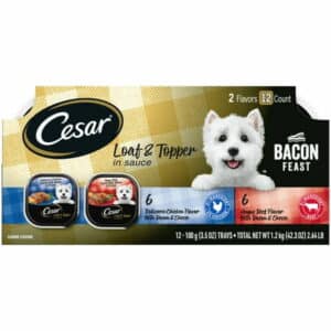 Cesar Loaf & Topper In Sauce Bacon Feast Pack Wet Dog Food (12) 3.5 Oz. Easy Peel Trays