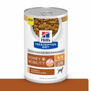 Hill's Prescription Diet Canine k/d + j/d Kidney + Mobility Chicken & Vegetable Stew Wet Dog Food - 12.5 oz, case of 12