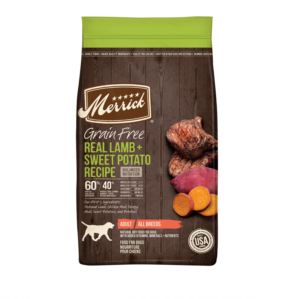 Merrick Premium Grain Free Dry Adult Dog Food Wholesome & Natural Kibble With Real Lamb & Sweet Potato - 44 lb Bag (2 x 22 lb Bag)