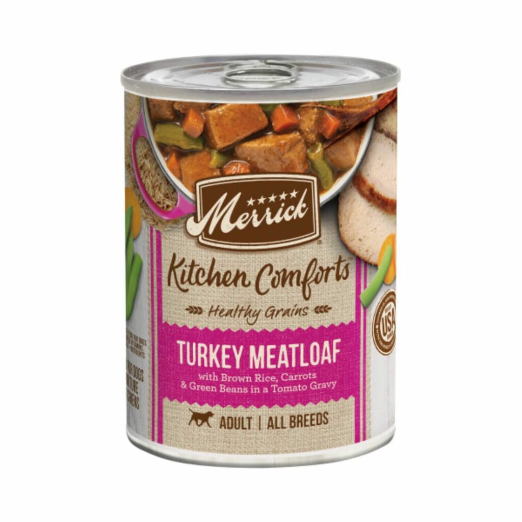 Merrick Merrick Kitchen Comforts Healthy And Natural Canned Adult Turkey Meatloaf With Brown Rice And Gravy Wet Dog Food 12.7 1024x1024 